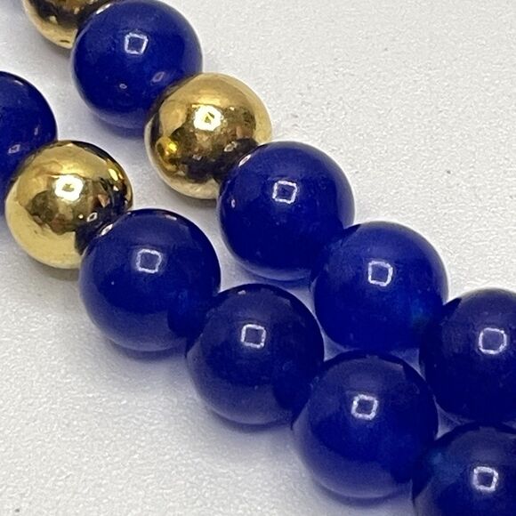 Earth mined Blue India Gemstone Beaded Gold Tone Necklace Elegant Statement - Picture 4 of 8